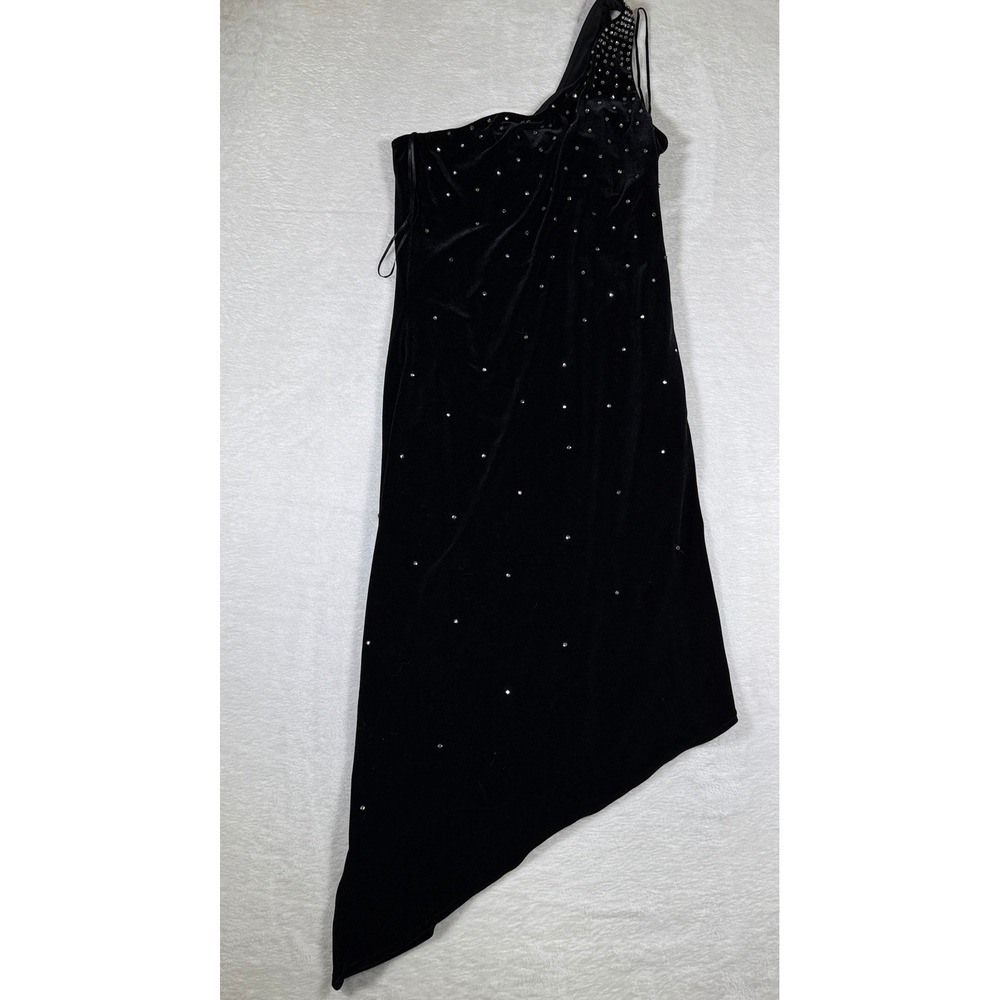 JS Boutique Black Velvet One Shoulder Studded Asymmetrical Hem Dress Size 10